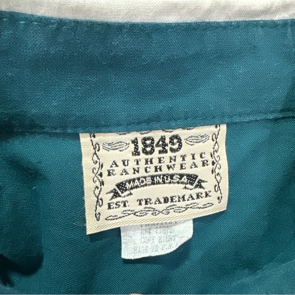 1849 Authentic Ranchwear Shirt Green Embroidered Western Cowboy Rodeo Medium - Picture 6 of 8